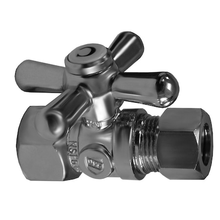 5/8 In. OD Comp X 3/8 In. OD Comp Quarter Turn Straight Supply Stop Valve W/ Cross Handle, Chrome Pl